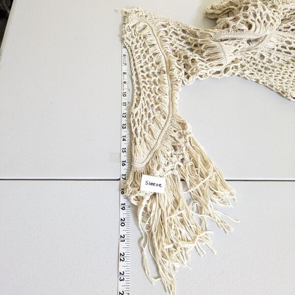 Odiva Crochet Swimsuit Cover Up Small Tassel Fringe Khaki Beach Tunic Top Boho - Picture 11 of 12